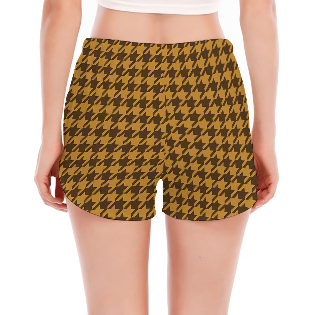 Brown Houndstooth Pattern Print Women's Split Running Shorts