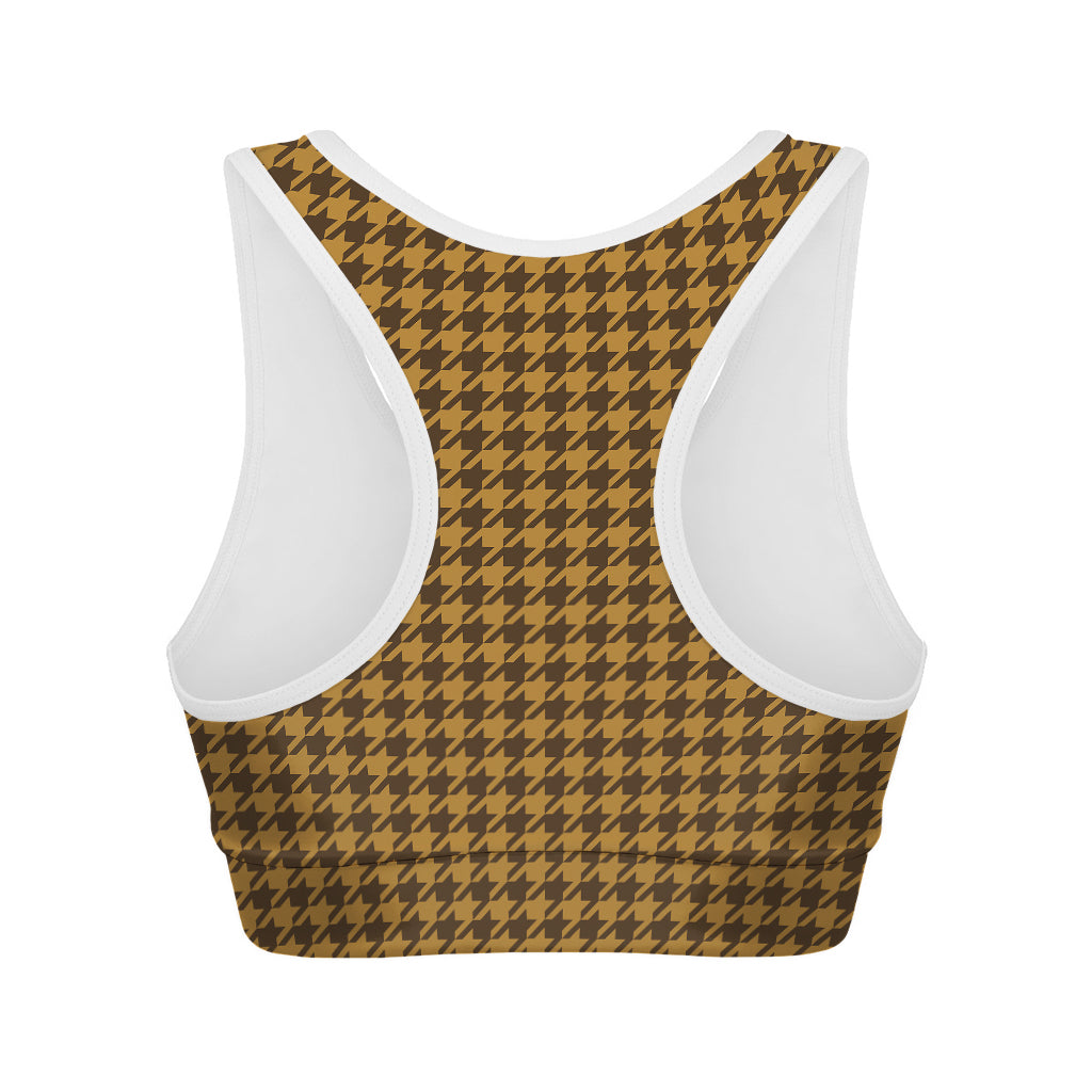 Brown Houndstooth Pattern Print Women's Sports Bra