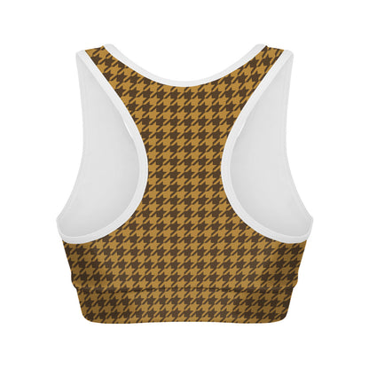 Brown Houndstooth Pattern Print Women's Sports Bra