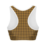 Brown Houndstooth Pattern Print Women's Sports Bra