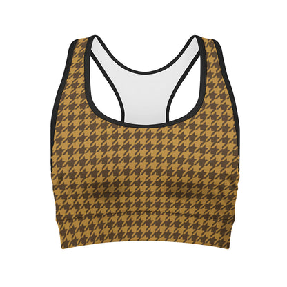 Brown Houndstooth Pattern Print Women's Sports Bra
