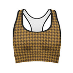 Brown Houndstooth Pattern Print Women's Sports Bra