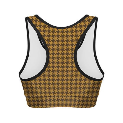 Brown Houndstooth Pattern Print Women's Sports Bra