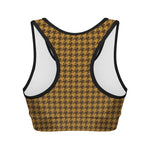 Brown Houndstooth Pattern Print Women's Sports Bra