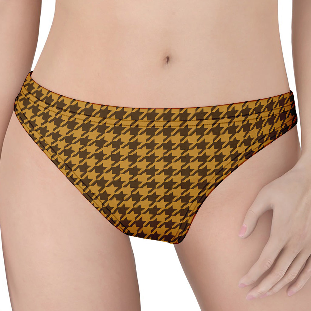 Brown Houndstooth Pattern Print Women's Thong