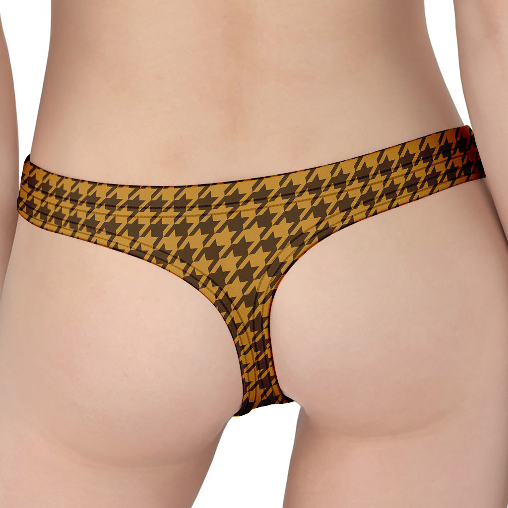 Brown Houndstooth Pattern Print Women's Thong