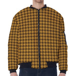 Brown Houndstooth Pattern Print Zip Sleeve Bomber Jacket