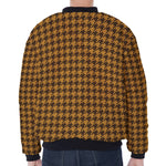 Brown Houndstooth Pattern Print Zip Sleeve Bomber Jacket