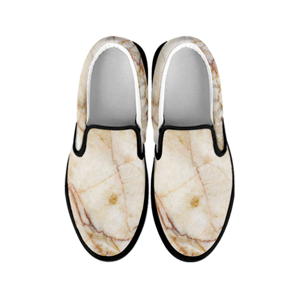 Brown Marble Print Black Slip On Sneakers