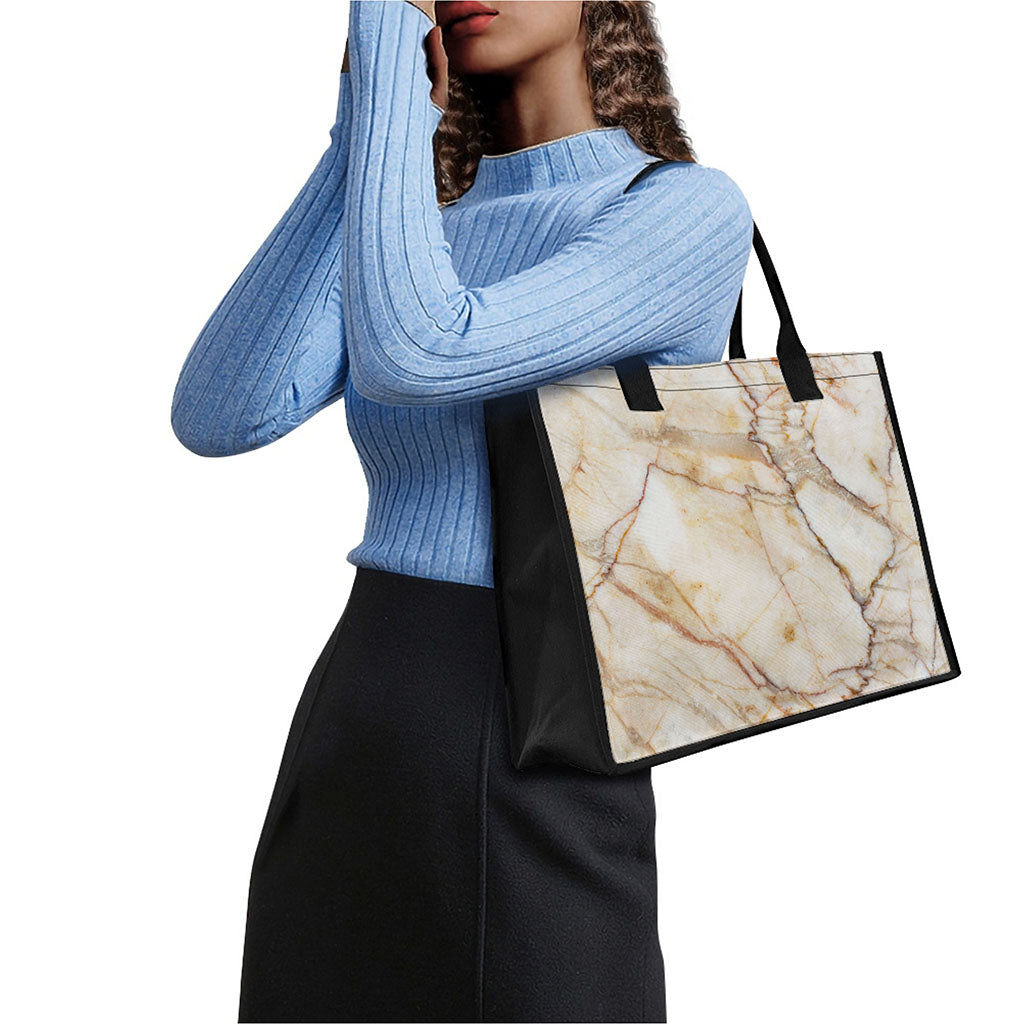 Brown Marble Print Canvas Tote Bag
