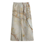 Brown Marble Print Cotton Front Slit Maxi Skirt