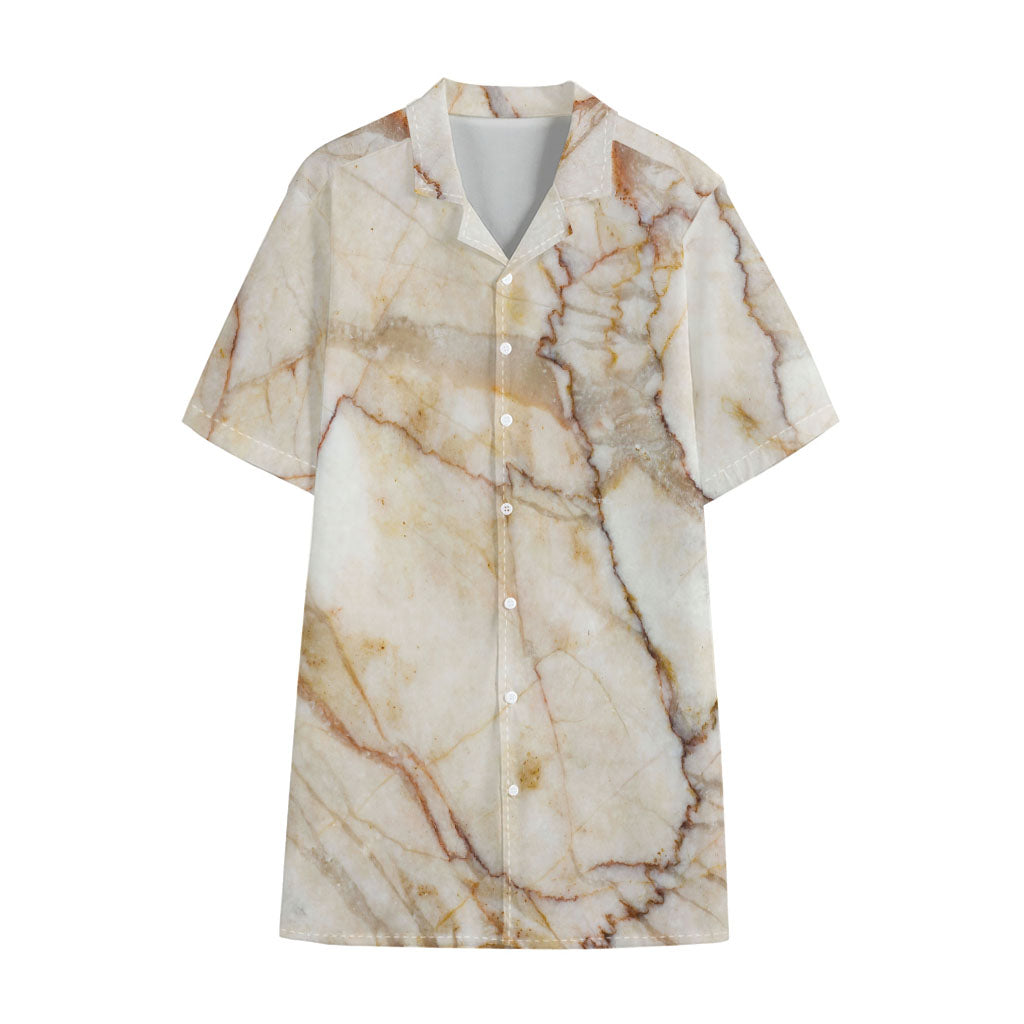 Brown Marble Print Cotton Hawaiian Shirt