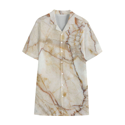 Brown Marble Print Cotton Hawaiian Shirt