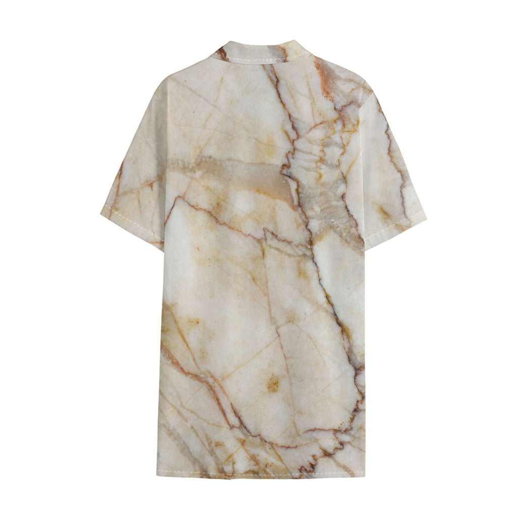Brown Marble Print Cotton Hawaiian Shirt