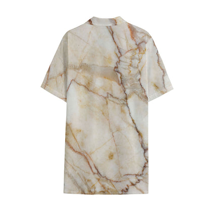 Brown Marble Print Cotton Hawaiian Shirt