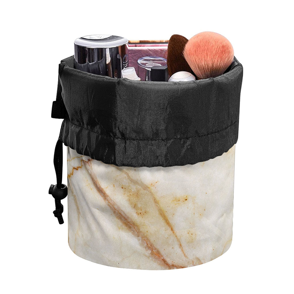 Brown Marble Print Drawstring Makeup Bag
