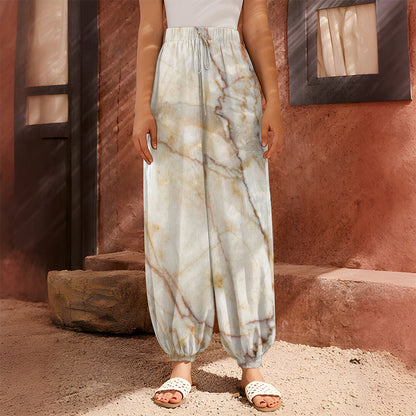 Brown Marble Print Harem Pants