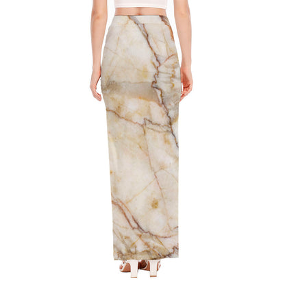 Brown Marble Print High Slit Maxi Skirt