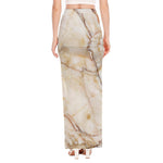 Brown Marble Print High Slit Maxi Skirt