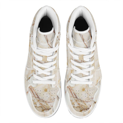 Brown Marble Print High Top Leather Sneakers