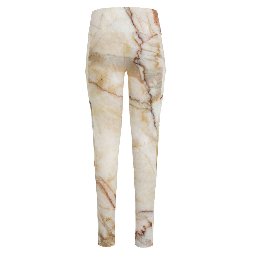 Brown Marble Print High-Waisted Pocket Leggings