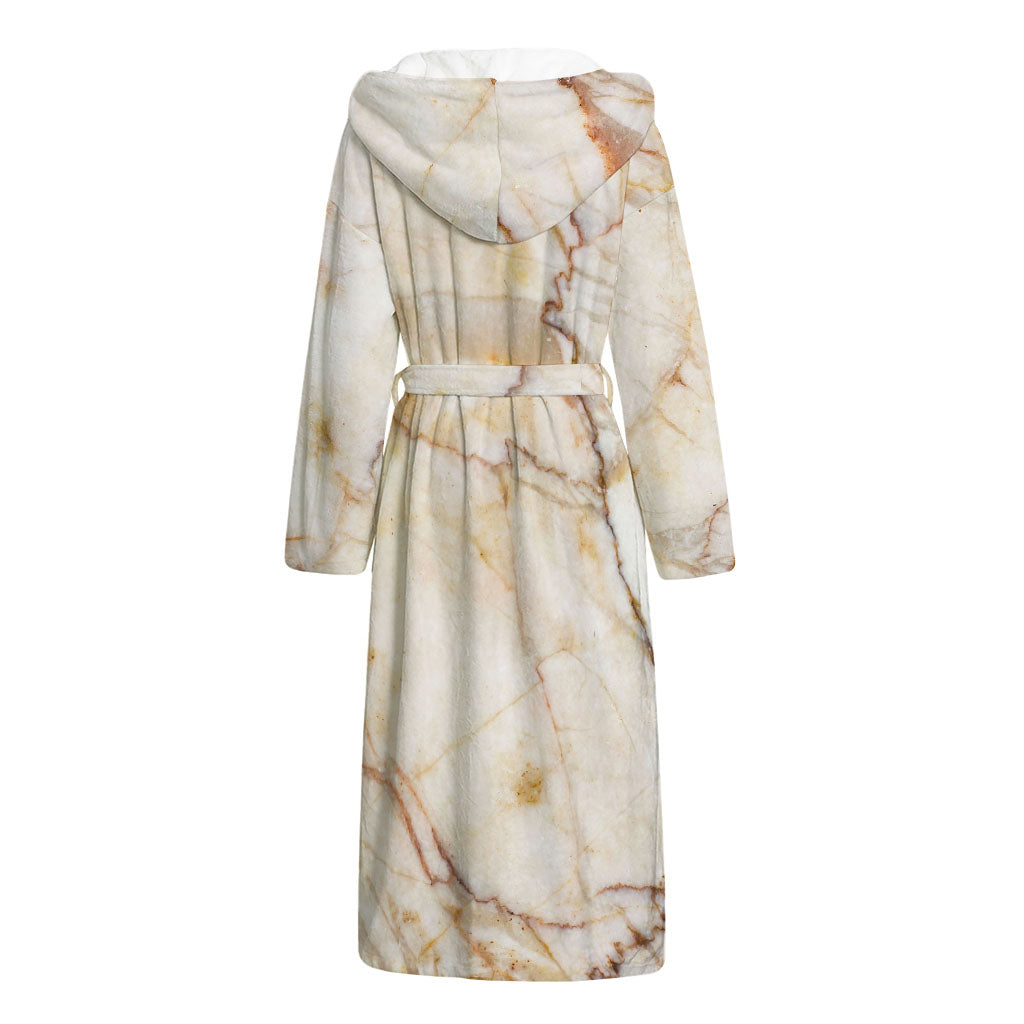 Brown Marble Print Hooded Bathrobe