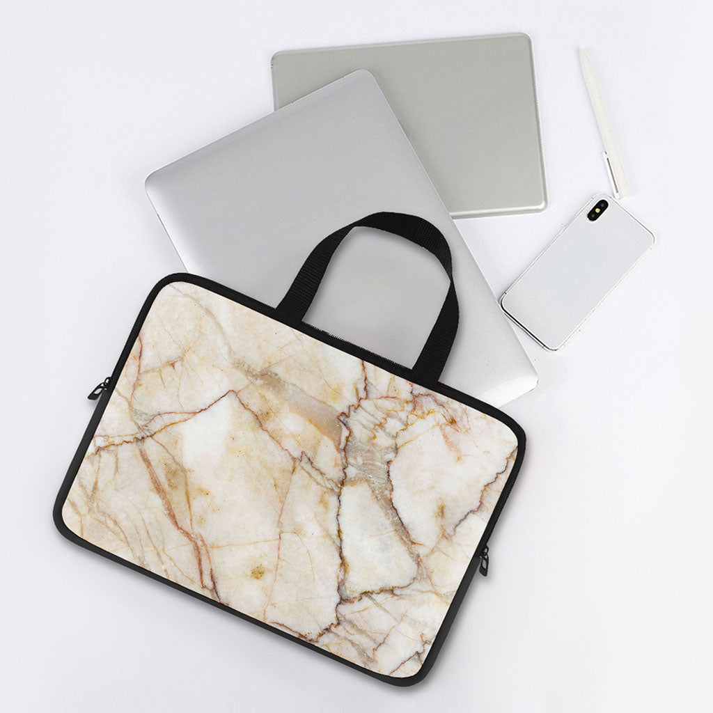 Brown Marble Print Laptop Sleeve With Handle
