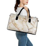 Brown Marble Print Leather Duffle Bag