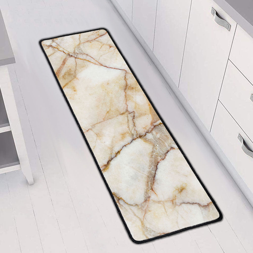 Brown Marble Print Long Kitchen Mat