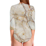 Brown Marble Print Long Sleeve Swimsuit