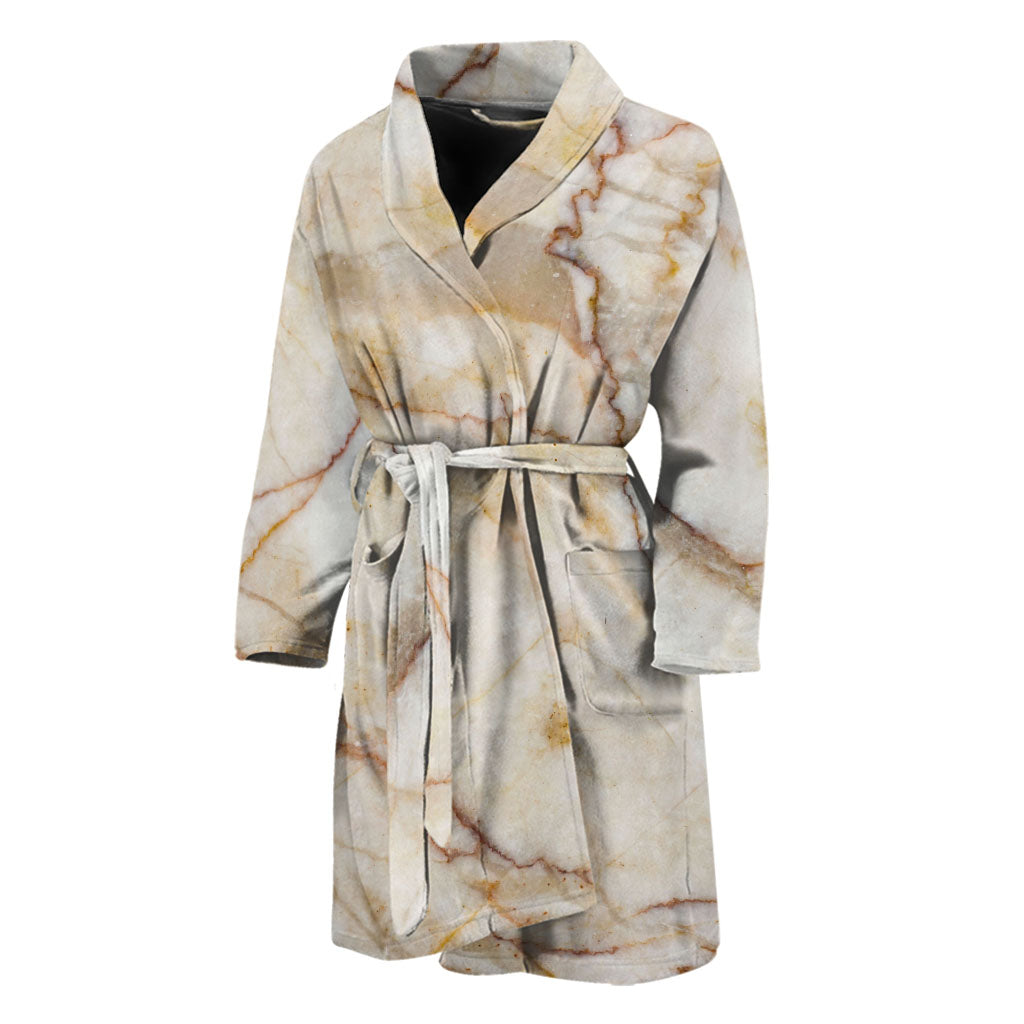 Brown Marble Print Men's Bathrobe