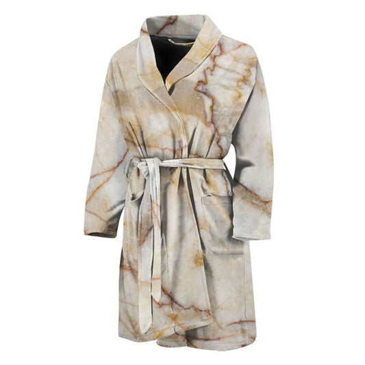 Brown Marble Print Men's Bathrobe