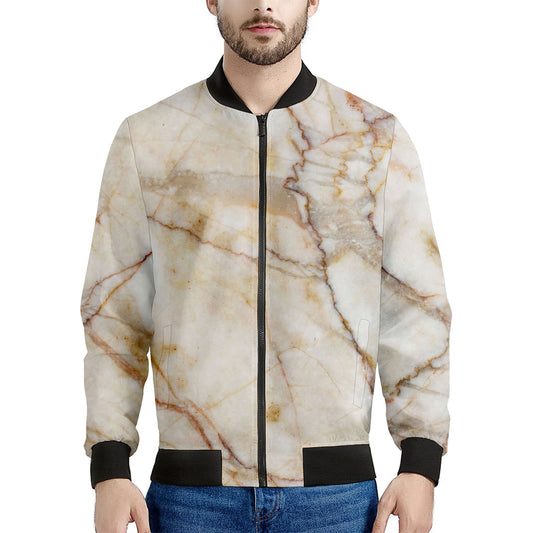 Brown Marble Print Men's Bomber Jacket