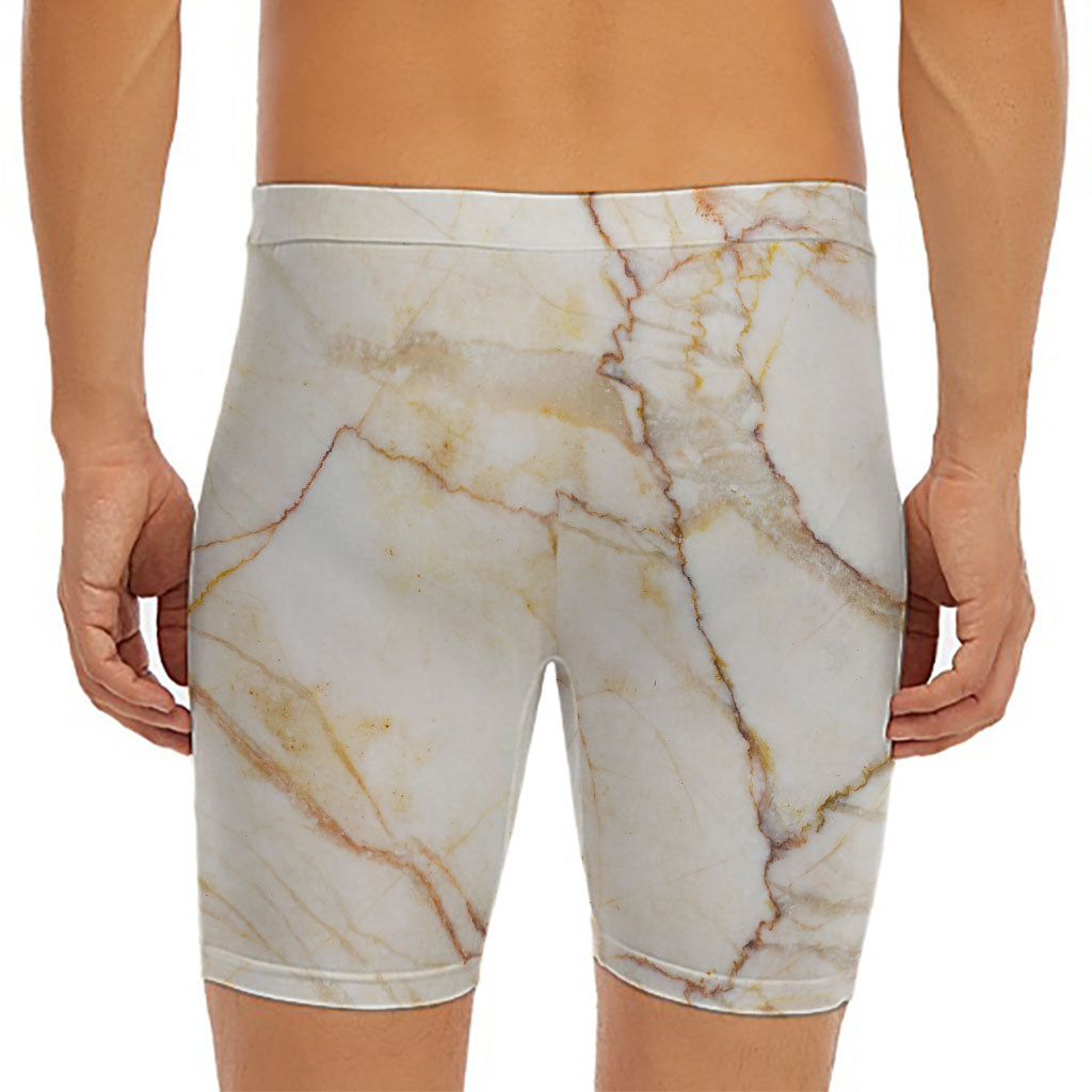 Brown Marble Print Men's Long Boxer Briefs