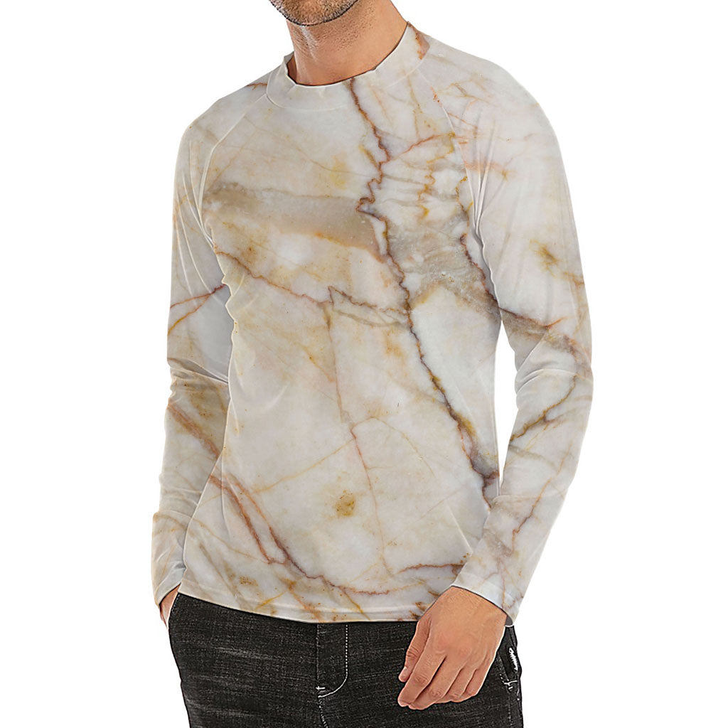 Brown Marble Print Men's Long Sleeve Rash Guard