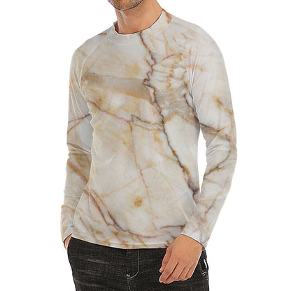 Brown Marble Print Men's Long Sleeve Rash Guard