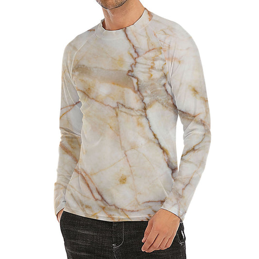 Brown Marble Print Men's Long Sleeve Rash Guard