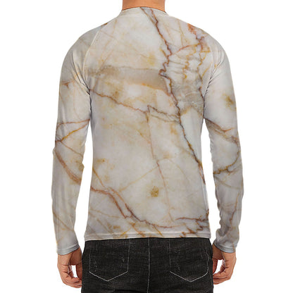 Brown Marble Print Men's Long Sleeve Rash Guard