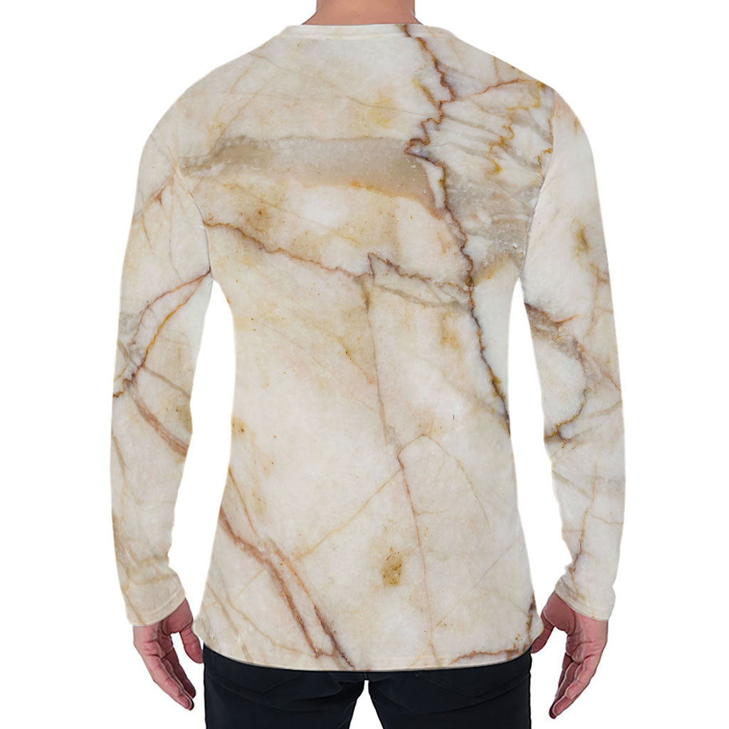 Brown Marble Print Men's Long Sleeve T-Shirt