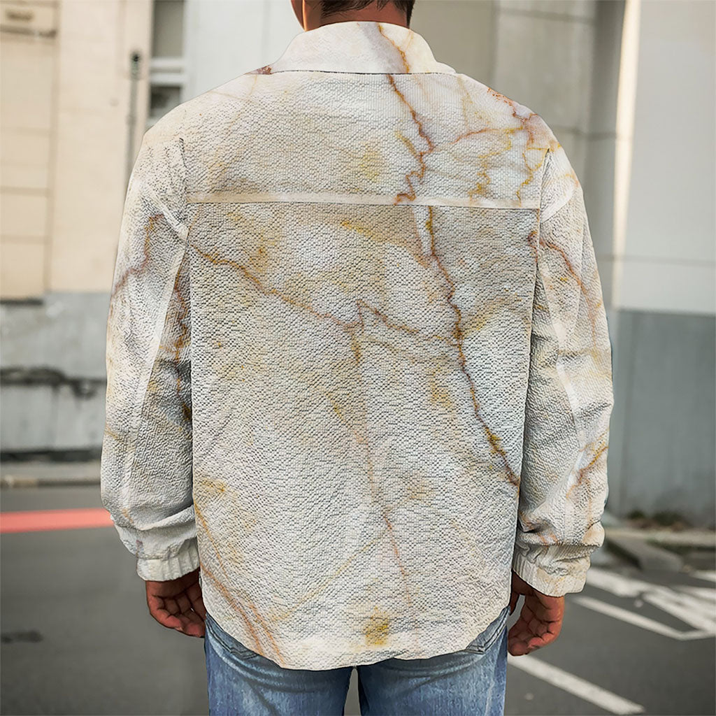 Brown Marble Print Men's Shirt Jacket