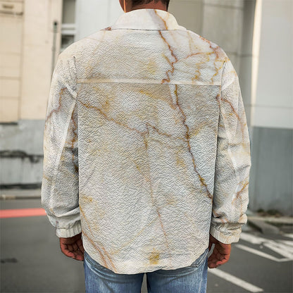 Brown Marble Print Men's Shirt Jacket