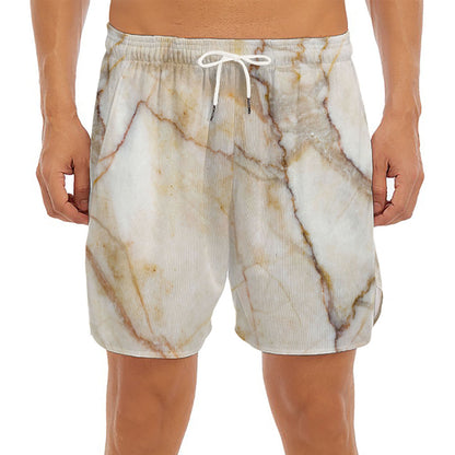 Brown Marble Print Men's Split Running Shorts