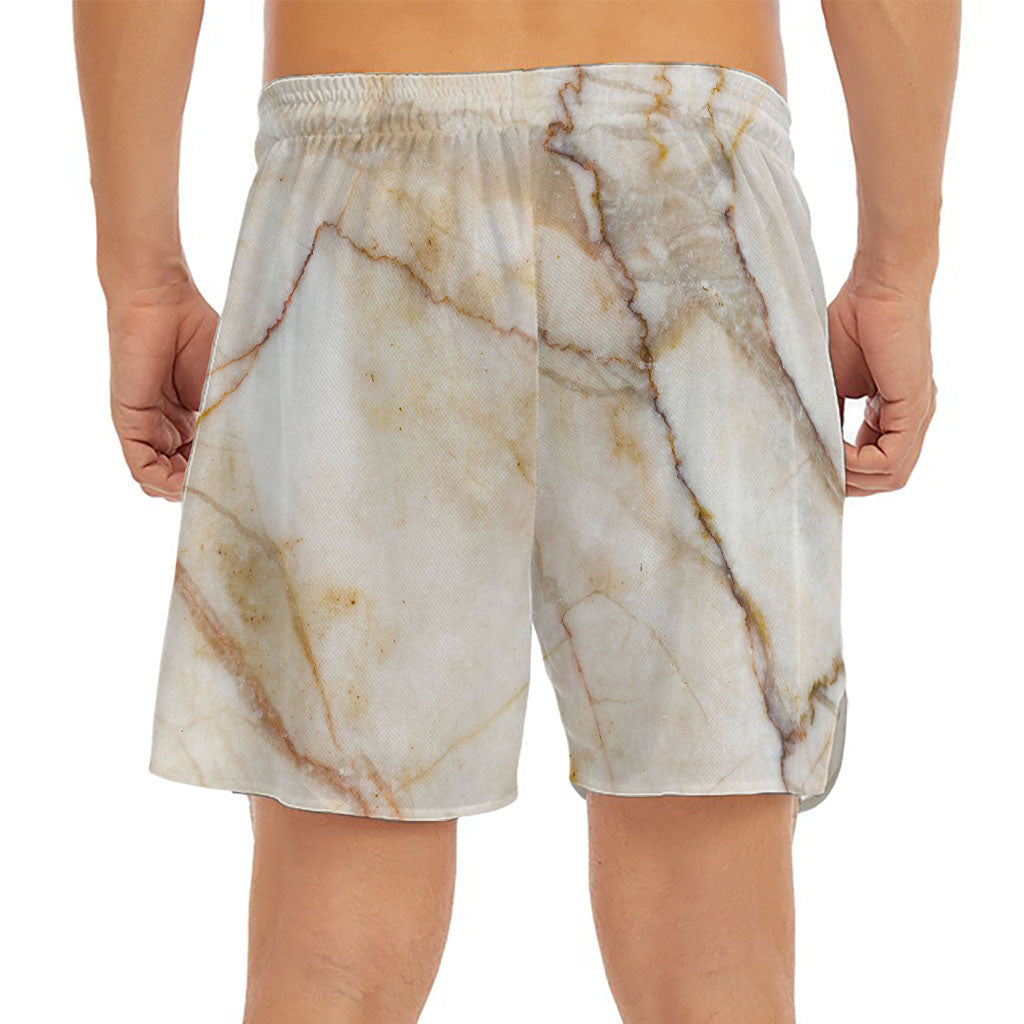 Brown Marble Print Men's Split Running Shorts