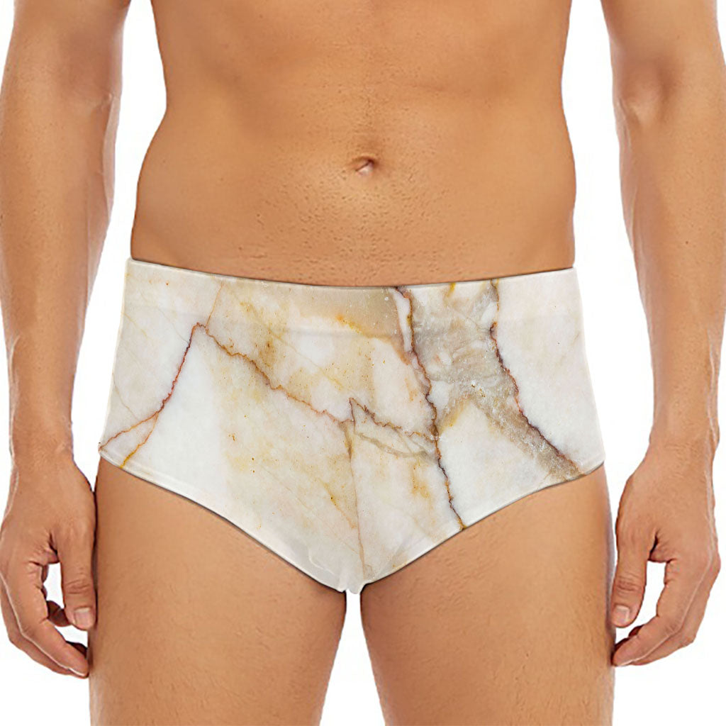 Brown Marble Print Men's Triangle Swim Briefs
