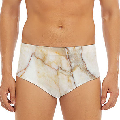Brown Marble Print Men's Triangle Swim Briefs
