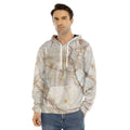 Brown Marble Print Men's Velvet Pullover Hoodie