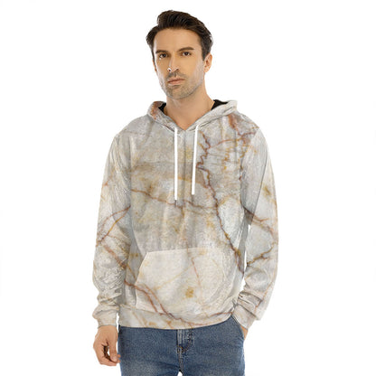 Brown Marble Print Men's Velvet Pullover Hoodie