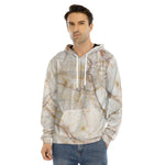 Brown Marble Print Men's Velvet Pullover Hoodie