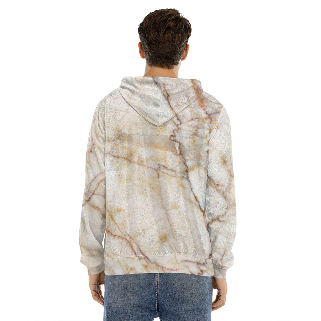 Brown Marble Print Men's Velvet Pullover Hoodie