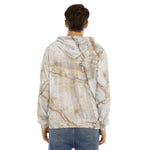 Brown Marble Print Men's Velvet Pullover Hoodie